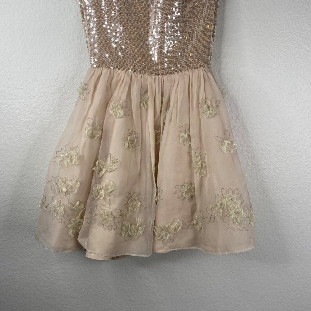 Betsey Johnson Dress Womens Pink Sz 0 Silk Strapless Sequins Flowers Dainty Prom - Picture 9 of 15